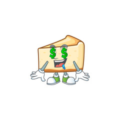 Sticker - mascot character style of rich cheese cake with money eyes