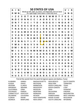 50 States Of USA Zigzag Word Search Puzzle (suitable Both For Kids And Adults). Answer Is On Separate File.

