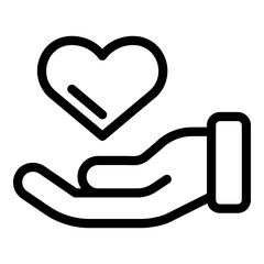 Sticker - Keep loving heart in hand icon. Outline keep loving heart in hand vector icon for web design isolated on white background