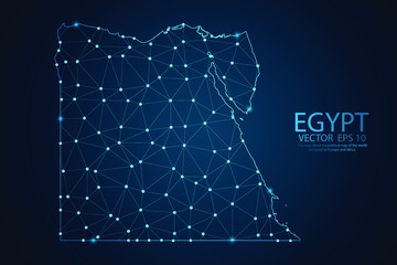 Poster - Abstract mash line and point scales on dark background with map of Egypt. Wire frame 3D mesh polygonal network line, design sphere, dot and structure. Vector illustration eps 10.