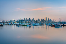 Sunrise Over Melbourne Skyline From Williamstown