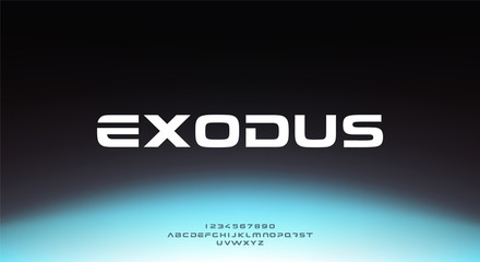 Wall Mural - exodus, an abstract sporty technology science alphabet font. digital space typography vector illustr