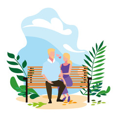 Wall Mural - couple of people in love sitting in the park chair