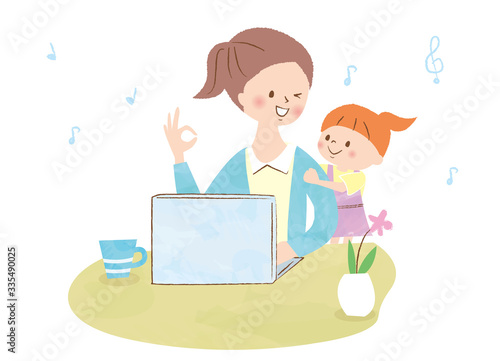 パソコン テレワーク ママ 女の子 笑顔 Vector De Stock Adobe Stock パソコン テレワーク ママ 女の子 笑顔 Vector De Stock Adobe Stock