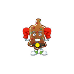 Poster - A sporty gingerbread bell boxing athlete cartoon mascot design style