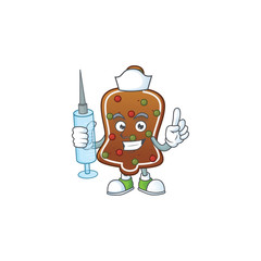 Wall Mural - Friendly Nurse gingerbread bell mascot design style using syringe