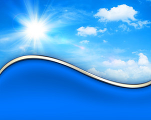 Wall Mural - sunny background, blue sky with clouds and sun