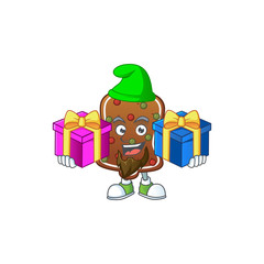 Poster - A smiling gingerbread bell cartoon design having Christmas gifts