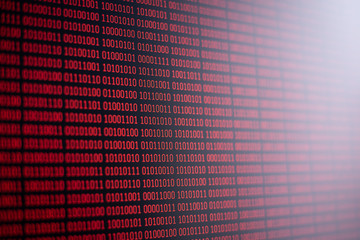 Wall Mural - red binary code on computer screen. information, data, science, computer technology