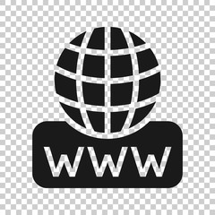 Global search icon in flat style. Website address vector illustration on white isolated background. WWW network business concept.