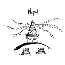 A Stupa Of Enlightenment In Nepal With Many Mantras.