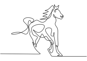 Wall Mural - One single line drawing of elegance horse company logo identity. Running horse. Pony horse mammal animal symbol concept. Continuous one line single