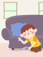 Sticker - Kid Boy Clean Hand Vacuum Floor Illustration