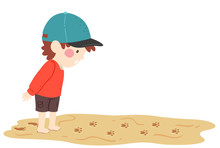 Kid Boy Animal Paw Prints Sand Illustration