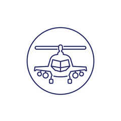 Poster - combat helicopter line icon on white