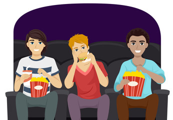 Wall Mural - Teen Guys Watch Movie Eat Illustration