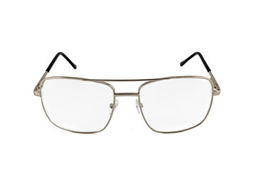 Canvas Print - Aviator (Pilot) prescription glasses with silver frame isolated on white background, front view