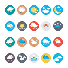 Sticker - Weather Flat Vector Icons Set