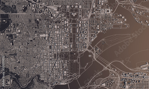 Cuadros en Lienzo Washington DC city map 3D Rendering. Aerial satellite view.