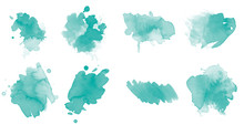 Set Of Turquoise Watercolor Vector Brushes. Beautiful Brushes For Painting