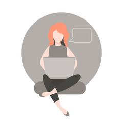 young female freelancer working at home, flat editable vector illustration with a place for text