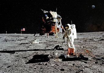 Astronaut on lunar (moon) landing mission. Elements of this image furnished by NASA.