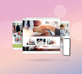 3d illustration, web browser design business concept and mock up smartphone ads banner for Hosting, web domain 