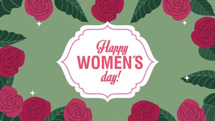 Wall Mural - happy womens day card with roses flowers frame