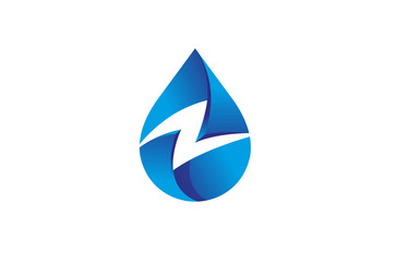 Wall Mural - Creative Blue Drop Thunder Logo Symbol Design Vector Illustration