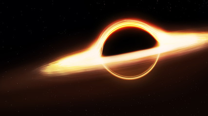 black hole and a disk of glowing plasma. Supermassive singularity in outer space,