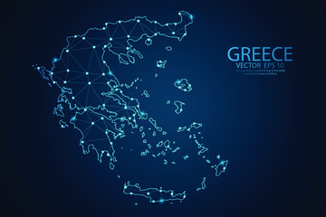 Poster - Abstract mash line and point scales on Dark background with map of Greece. Wire frame 3D mesh polygonal network line, design polygon sphere, dot and structure. Vector illustration eps 10.