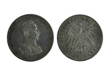 Germany Empire Prussia Prussian Silver Coin 5 Five Mark 1914, Head Of Kaiser Wilhelm II , Imperial Eagle With Shield On Chest Surrounded By Order Chain
