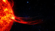 Solar Prominence, Solar Flare, And Magnetic Storms. Plasma Flash On The Surface Of A Star