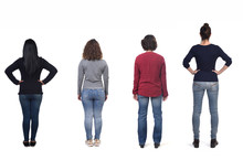 Group Of Woman From Behind On White Background