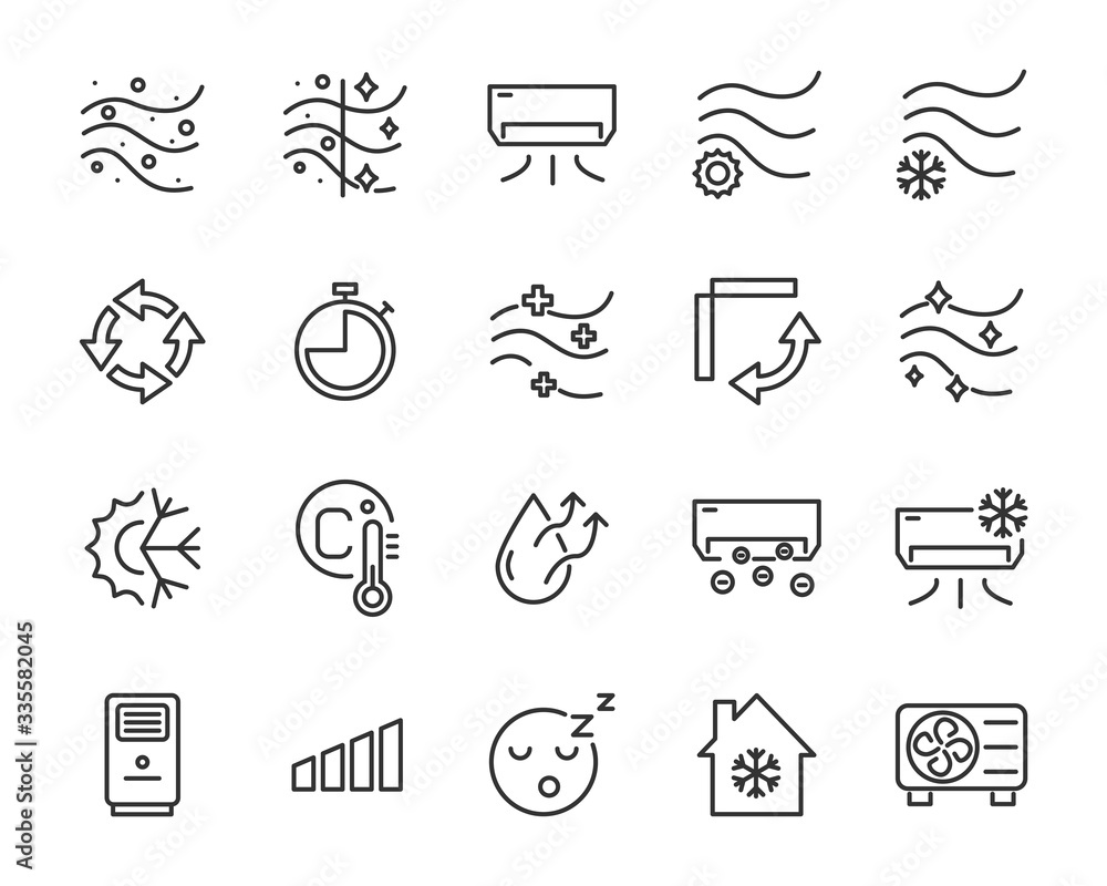 set of air condition icons, air, purify, cool, temperature - obrazy, fototapety, plakaty 