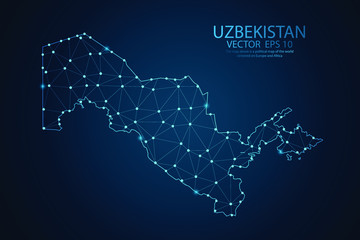 Wall Mural - Abstract mash line and point scales on Dark background with map of Uzbekistan. Wire frame 3D mesh polygonal network line, design polygon sphere, dot and structure. Vector illustration eps 10.