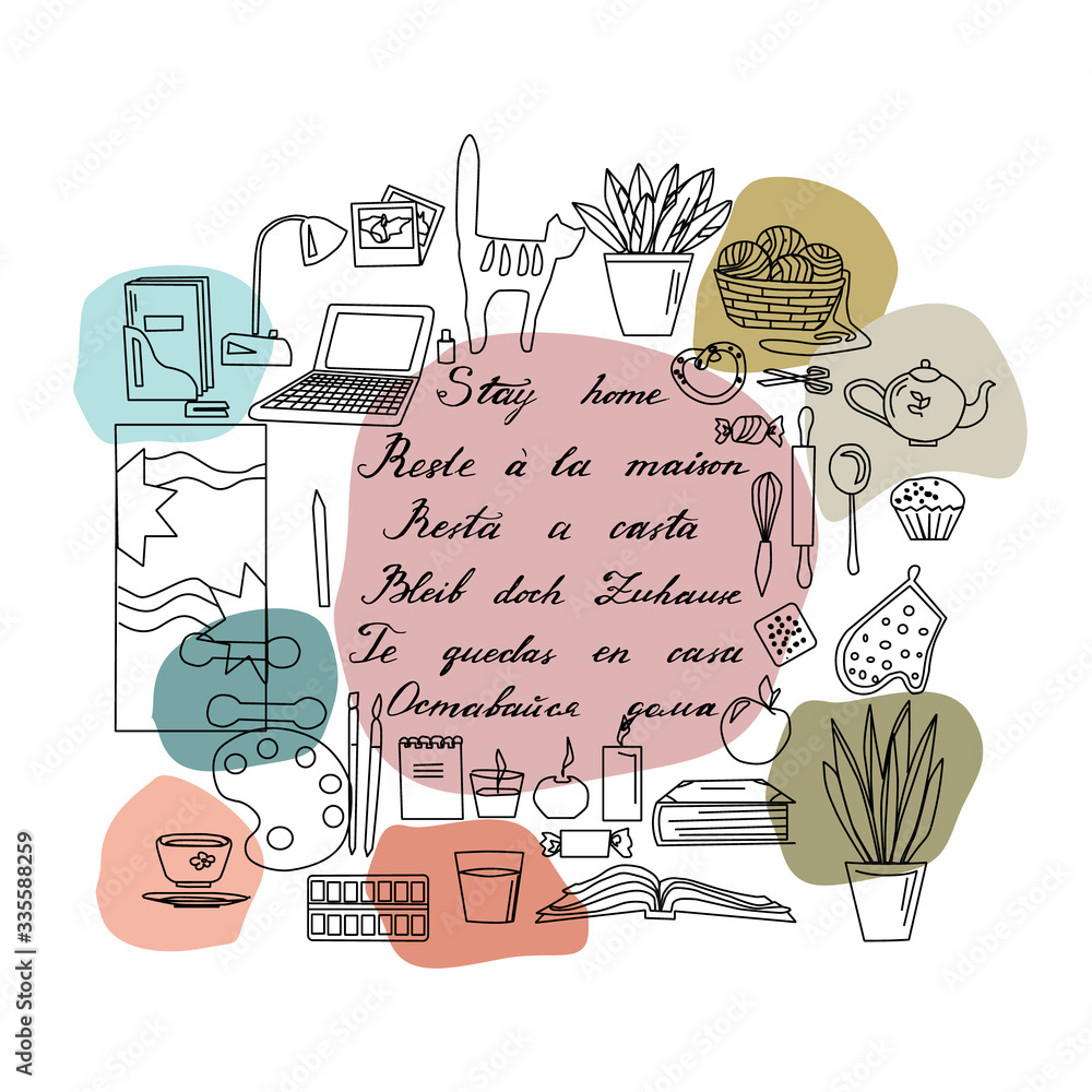 Vector set of doodle drawing of home activities stuff like cooking ...