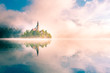 © ClickAlps - Bled Lake, Slovenia. A magic and unpredicted sunrise over the misty island