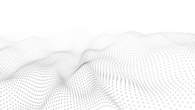 Abstract White Futuristic Background. Big Data Visualization. Digital Dynamic Wave Of Particles. 3D Rendering.