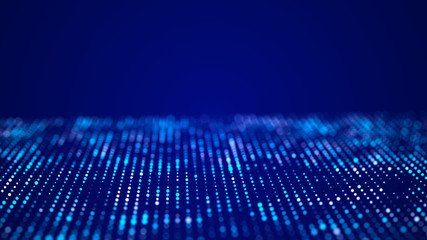 Wall Mural - Technology abstract background. Big data visualization. Futuristic dynamic wave on blue background. 3D rendering.
