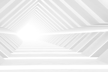 Wall Mural - Abstract empty white tunnel perspective, digital graphic