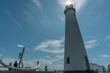 Michigan Lighthouse And Anchor In Shining Sun