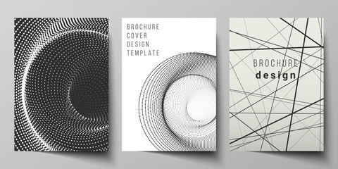Vector layout of A4 format modern cover mockups design templates for brochure, flyer, booklet, report. Geometric abstract background, futuristic science and technology concept for minimalistic design.