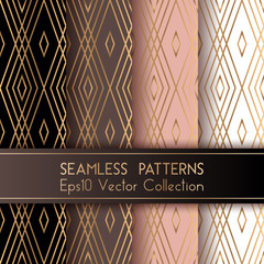 Wall Mural - Art deco geometric seamless patterns set vector graphic design.