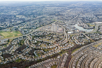 washington dc suburbs in northern virginia dulles international airport area with aerial view of bui