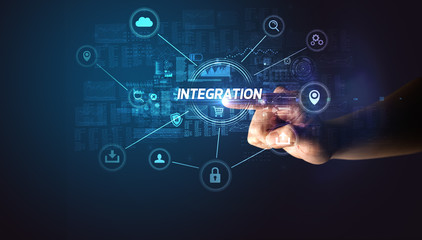 Poster - Hand touching INTEGRATION inscription, Cybersecurity concept