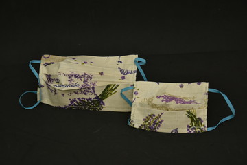 Homemade  face Masks  small and large  with lavender pattern on black