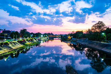 Sticker - Concrete Bridge over The Wang River at Evening