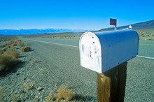 Solitary Mailbox By Side Of Highway,  Sierras,  CA