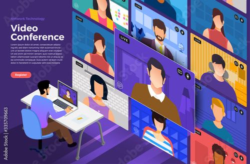 Cuadros en Lienzo Illustrations flat design concept video conference